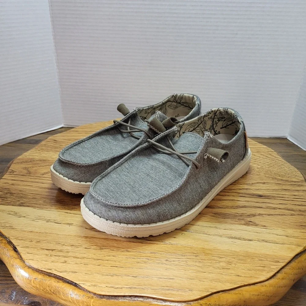 Hey Dude Wendy Linen Gray/Iron Slip On Shoes Women's Size 7